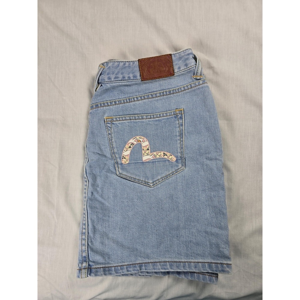 Evisu Denim Skirt Womens 27 Blue Light Wash Mini 5 Pocket Logo Back Pockets